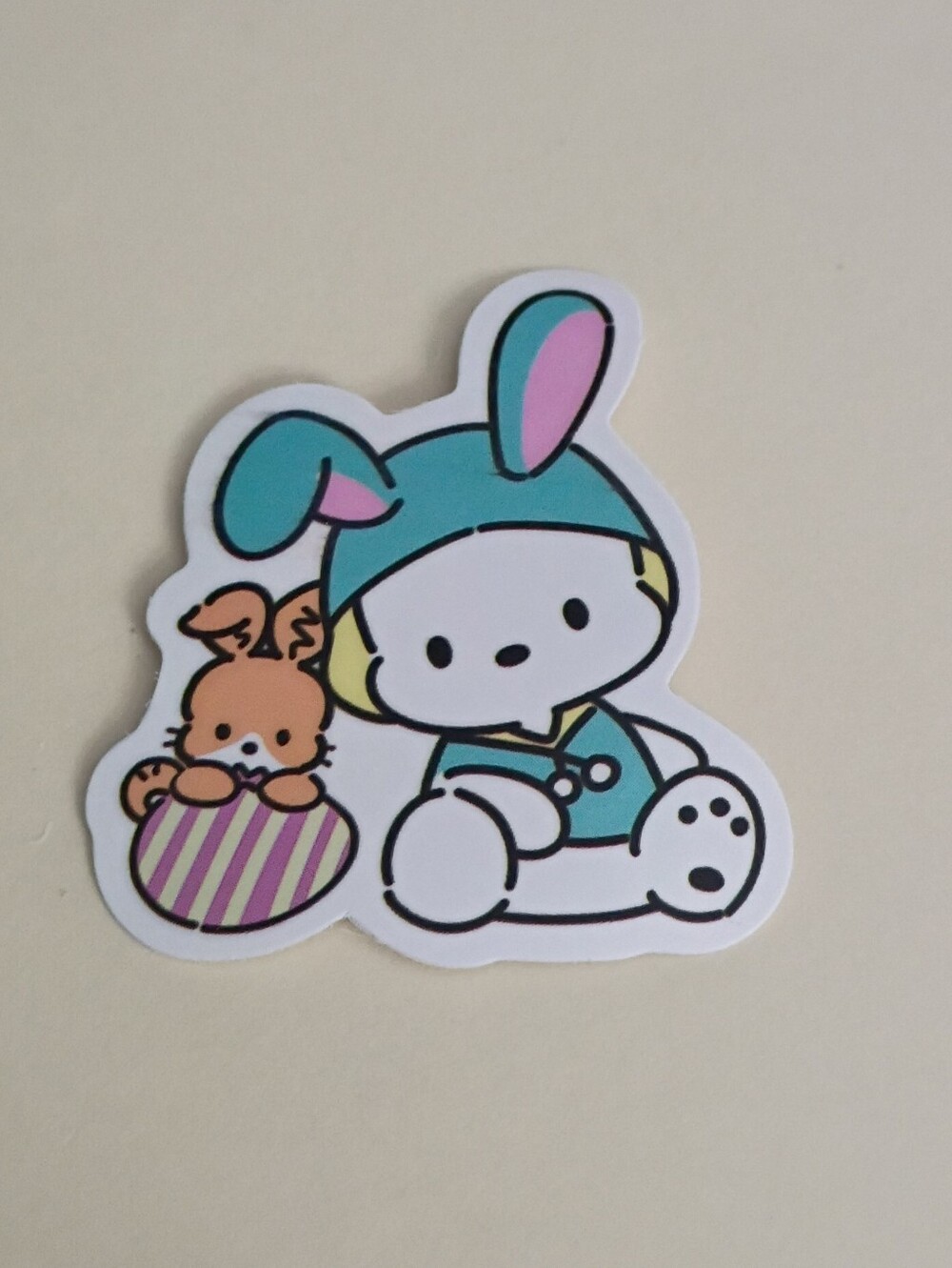 10/$10 Sticker - Pochaco Pacha Dog Blue Bunny Ear Shirt & Bunny & Striped Egg